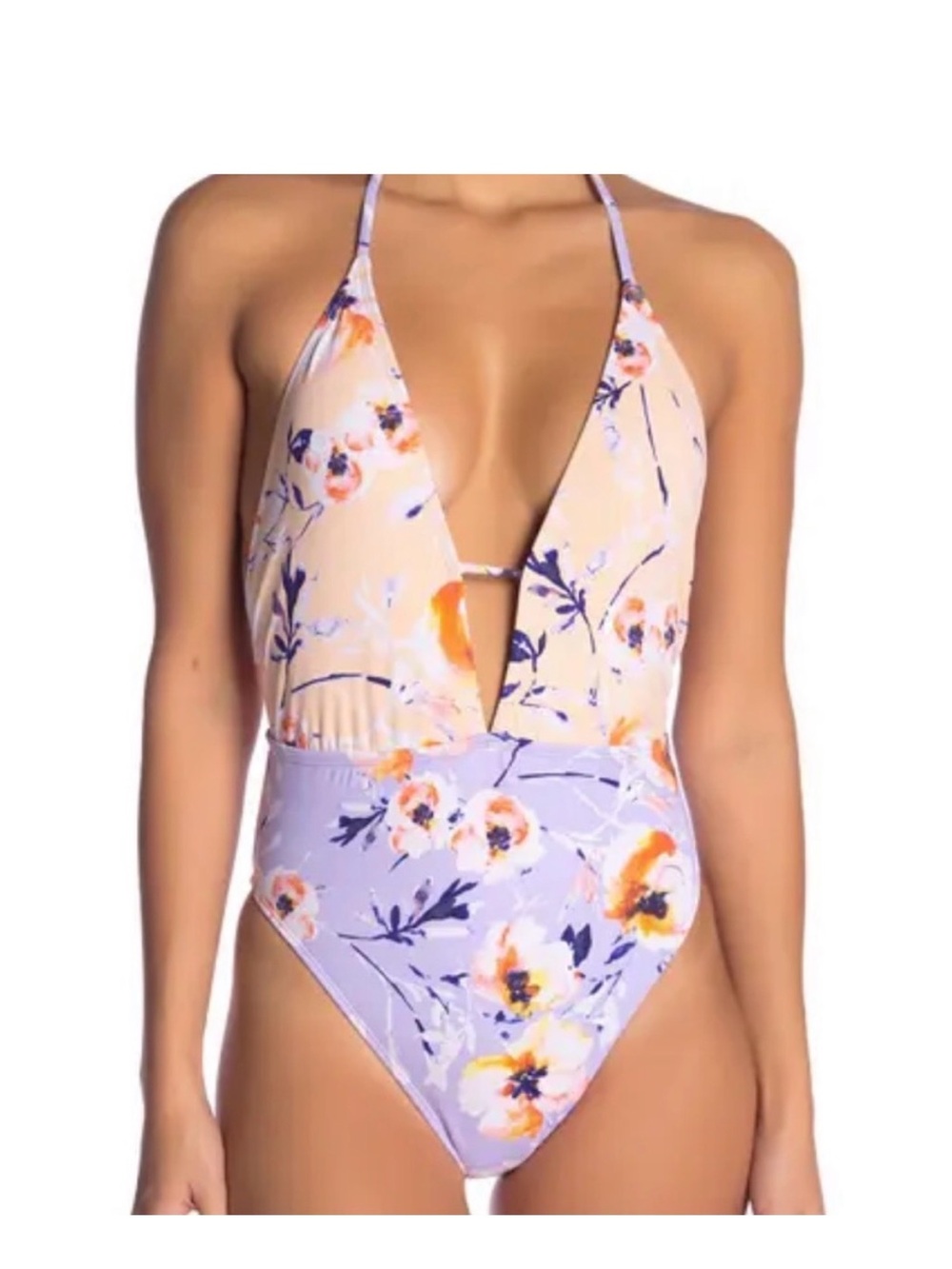 The Bikini Lab Lavender and Beige Floral One-Piece Swimsuit